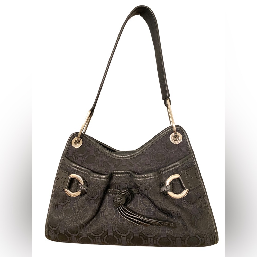 Lancel Paris Vintage Elegant Black and Silver Shoulder Bag